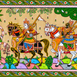 Traditional Tussar Silk Pattachitra Painting – Krishna & Balarama Procession